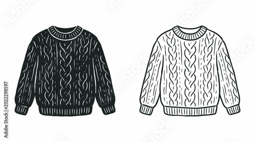 Hand drawn sweater illustration black and white line art