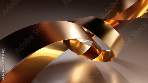 Abstract metallic ribbons twisting gracefully in a dynamic and modern artistic composition on a subtle gradient background