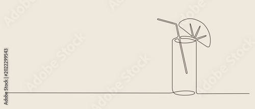 Quadro su tela Minimal cocktail line art with citrus garnish and drinking straw
