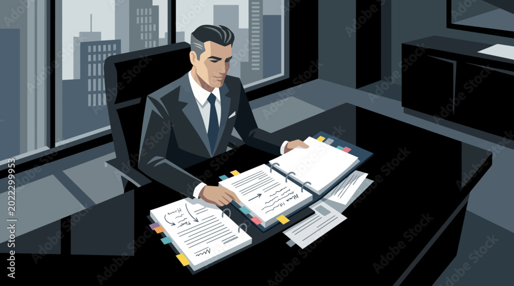 Naklejka premium Businessman working at office desk.