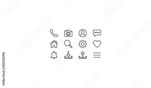 Basic Line Icons Set Phone Camera User Message Home Editable Stroke Vector