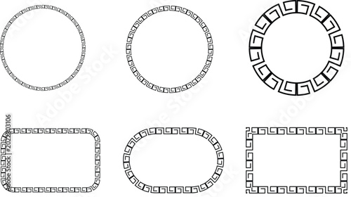 Greek key pattern borders in black circular and rectangular shapes for elegant decoration.