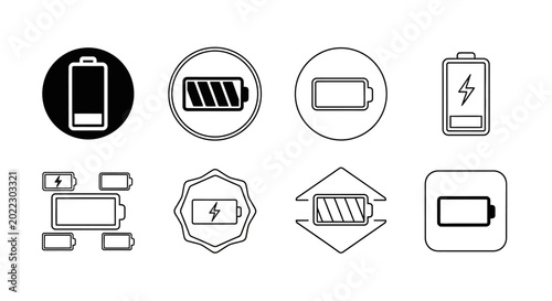 Battery Icon Set with Charging and Status Indicators
