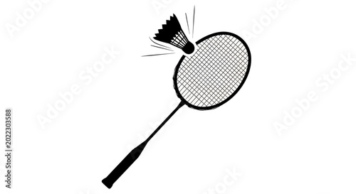 Photos Badminton racket hitting shuttlecock black silhouette on white background