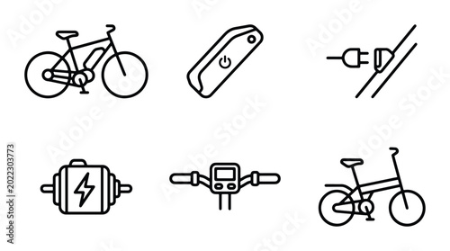 Bild auf Leinwand Electric Bicycle Components Set, E-bike Parts Icons, Battery, Motor, Charger, Ha