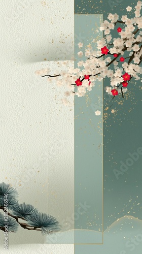 Japanese Blossom and Pine Minimal Design