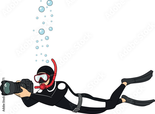 Scuba diver taking photo underwater with camera