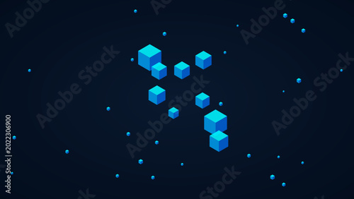 Obraz na plátně Isometric blue cubes scattered on dark background abstract digital data blocks v