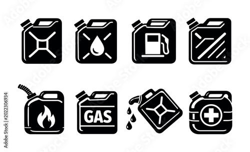 Cuadro en lienzo Collection of black and white icons representing various types of fuel canisters