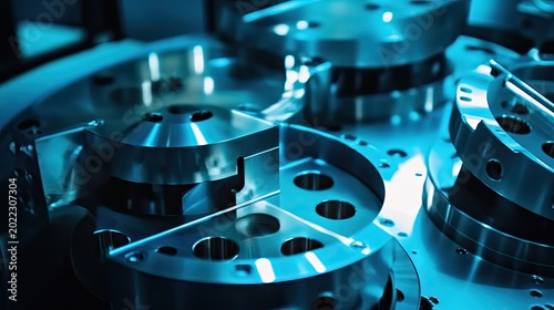 Metal components featuring intricate designs and reflective surfaces rotating within a specialized industrial machine, highlighting advanced manufacturing and technology