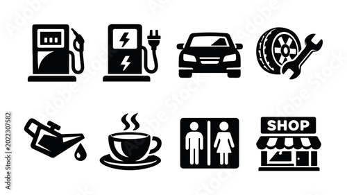 Fotografie Collection of service station and automotive icons for transportation and travel