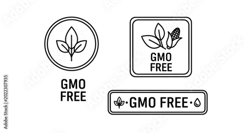 gmo free icons with leaf line art style on white background