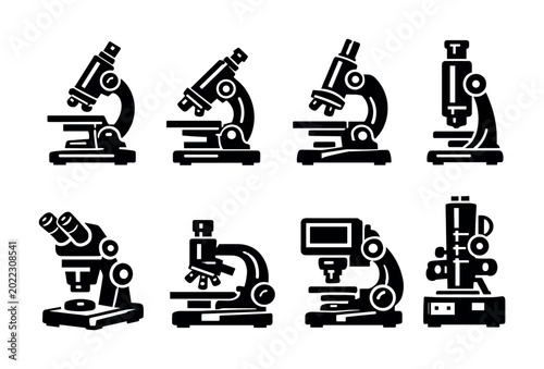 Canvas Print Collection of diverse scientific microscope icons for research and laboratory us