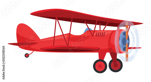 Quadro su tela Red biplane with classic aircraft fuselage isolated on plain background for grap