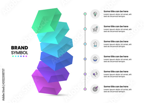Infographic template. 6 glass blocks with icons