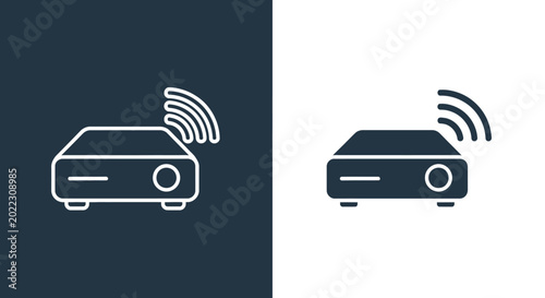 Projector icon with wireless signal line and filled styles