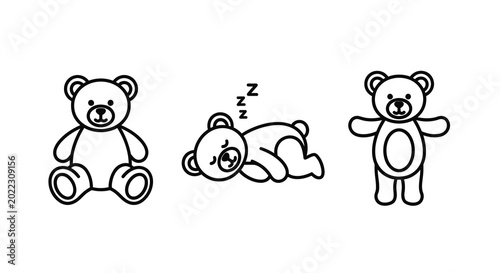teddy bear line art icons sitting sleeping and standing poses