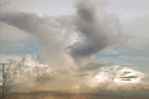 Canvastavla Ivory spires ascend from the horizon, their billowing crests yielding to a sweeping anvil of charcoal and mist