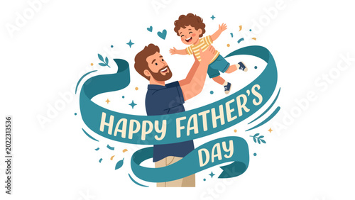 Fotografie Father's Day Illustration: A vibrant illustration celebrates Father's Day, featuring a loving father joyfully tossing his child into the air, symbolizing the bond of love and paternal care