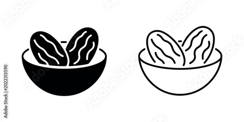 Foto Black and white of dates in a bowl fruit dried fruit in white background