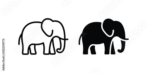 Canvas-taulu Elephant Icons, Simple Line Art and Silhouette Vector Graphics, Mammal Animal Sy