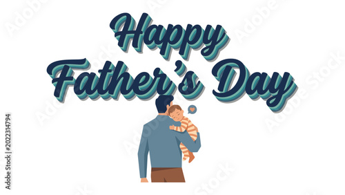 Slika na platnu Happy Father's Day: A touching Father's Day card illustration, depicting a father cradling his baby, embodies the warmth and affection of paternal love