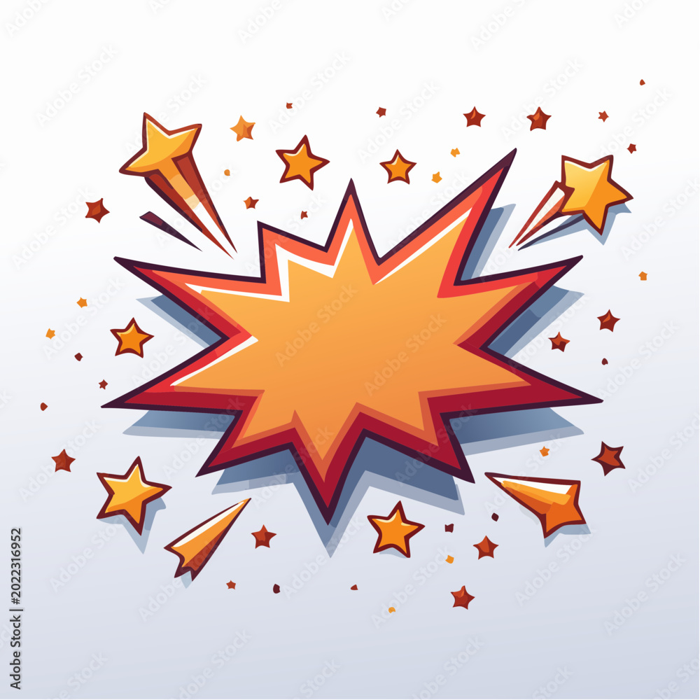 Obraz premium Explosive Visual: Dynamic burst of energy radiating outward, illustrated in a vibrant explosion with bold colors and stars, perfect for conveying excitement and impact.
