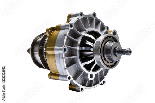 Фотография Isolated sophisticated industrial component with two-tone metallic housing, ball
