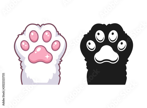 Cat and dog paw icon in flat style. Animal foot vector illustration on isolated background. Kitten and puppy paws sign business concept.