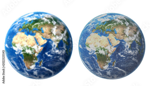 Canvastavla Modern global connectivity mockup: Professional world map globes with retro half