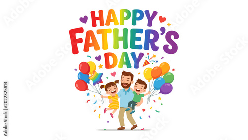 Foto Heartfelt Father's Day: A vibrant illustration celebrates the bond between father and child, radiating joy and warmth with balloons and confetti