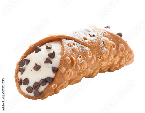 Delicious Italian Cannoli Pastry with Chocolate Chips and Cream Filling on Transparent Background PNG	