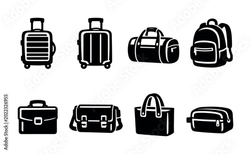 Vászonkép Collection of black travel and everyday bags and luggage icons