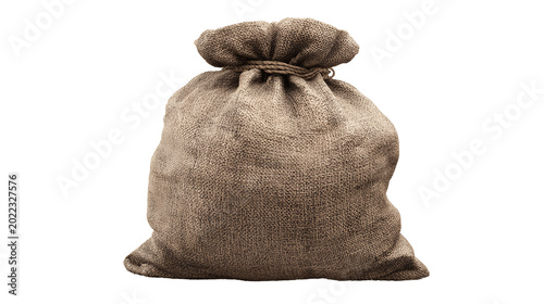 Large Hessian Burlap Sack Tied with Rope Isolated on Transparent Background, Rustic Canvas Gunny Bag for Agriculture, Harvest, and Wealth Concepts