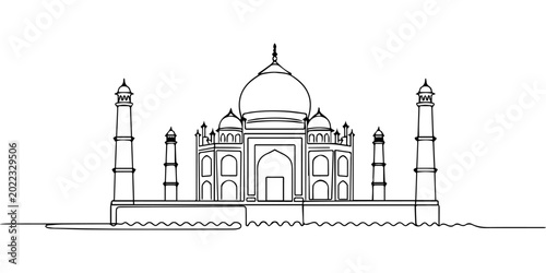 Foto Taj Mahal  continuous one line drawing, Taj Mahal One Line Art – Minimalist Cont