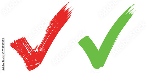 Grunge red check mark symbol and clean green check mark symbol on transparency