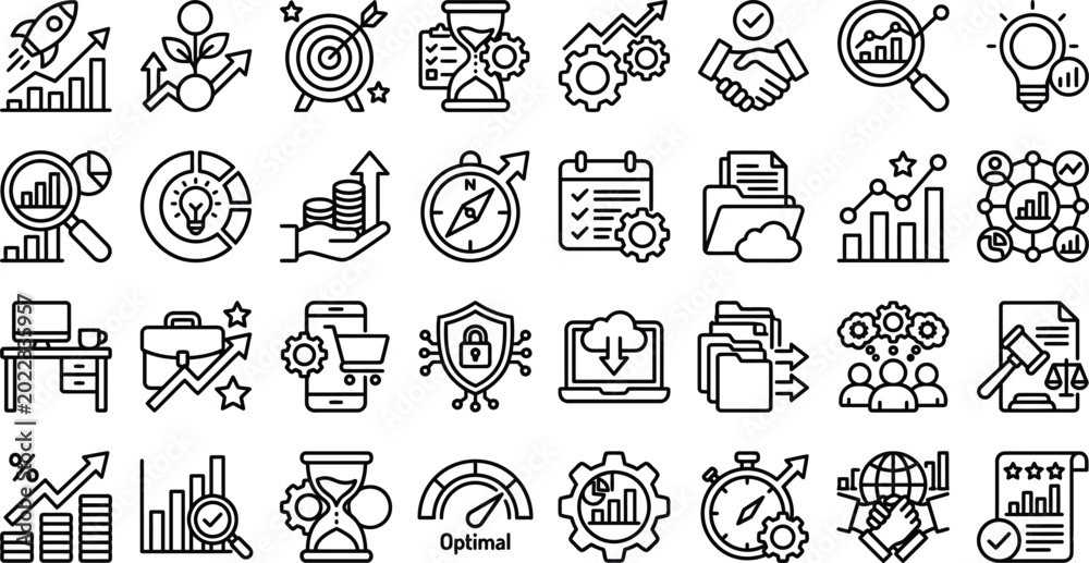 Obraz premium Business growth and strategy icon set linear style vector illustration