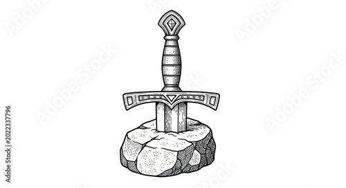 Foto Medieval Sword in Stone, Legend, Fantasy, Knights, History, Drawing