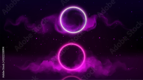 Tableau sur toile Elegant abstract cosmic design featuring glowing circular shapes with luminous e