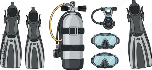 Scuba diving equipment illustration
