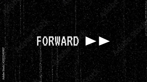 Forward vhs text with vertical grain scratch. 4K video animation with alpha channel