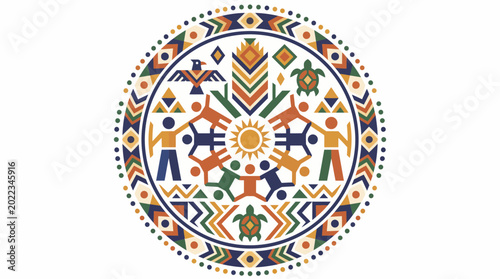 Foto Colorful Native American Inspired Circular Tribal Pattern Design.