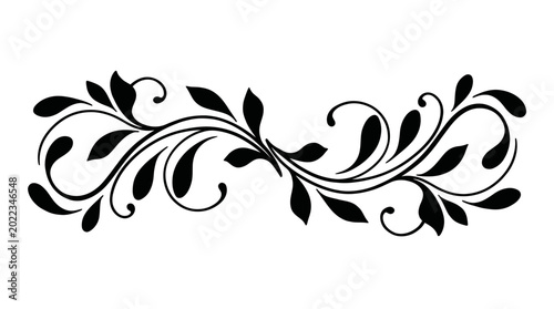 Black floral swirl design element.