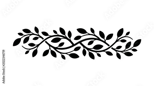 Black leafy vine graphic design element.