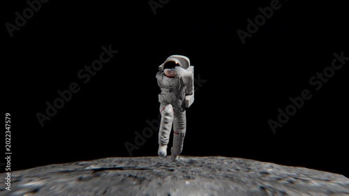 Astronaut Jumping On Moon Surface With Transparent Background