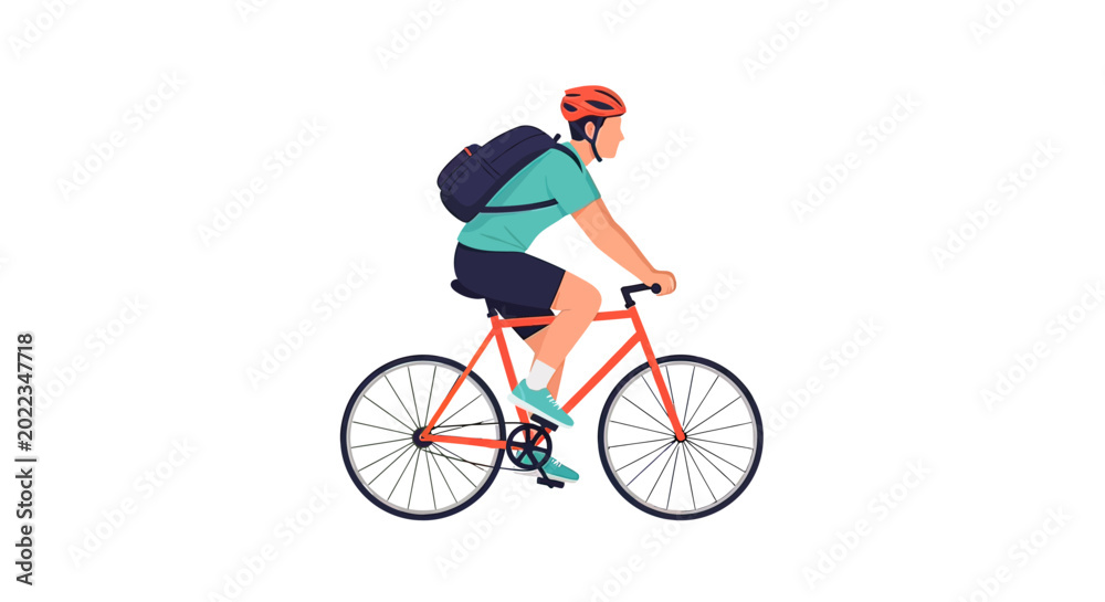 Fototapeta premium Man riding bicycle with backpack.