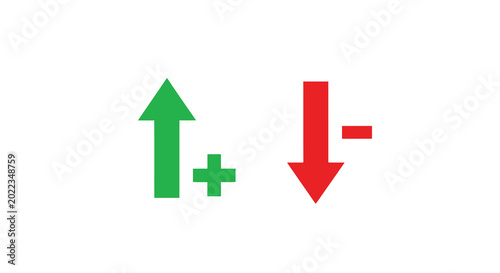 Fotografie up and down arrow icons with plus and minus signs flat design