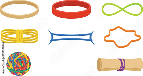 Foto Rubber Band Collection Vector Illustration Featuring Elastic Bands Loops and Col