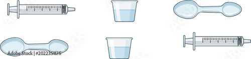 Obraz na plátně Medical Measuring Accessories Vector Illustration Featuring Syringes Dosing Cups