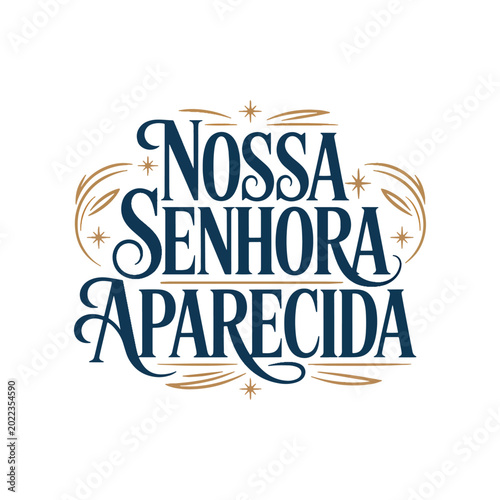Tablou pe pânză Nossa senhora aparecida dark blue calligraphy lettering with gold decorative flo